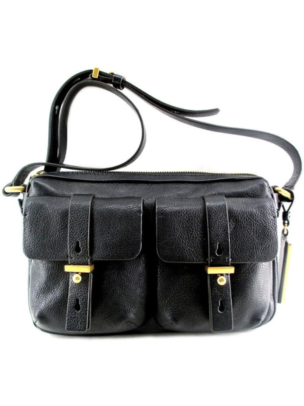 Marc By Marc Jacobs Black Leather Crossbody 2 Front Flap Pockets Gold Hardware